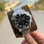 High Quality TVS Factory Replica OMEGA Seamaster Silver Strap Black Face Dial Black Bezel Fashion Watch 44mm